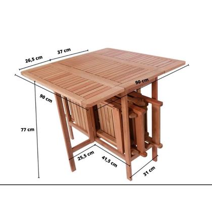 Imagem de Conjunto Prático Dobrável Veneza com 4 Cadeiras Madeira Maciça