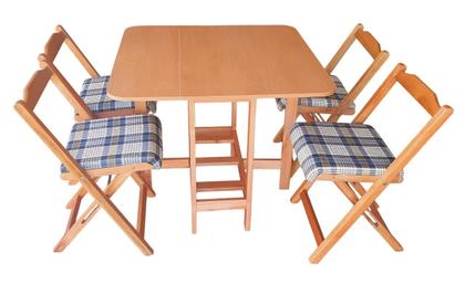 Imagem de Conjunto Prático Mesa e 4 Cadeiras Dobrável Mel, Estofado Bar-Cozinha-Lazer-Varanda ( QUADRADO OVAL ) XADREZ AZUL