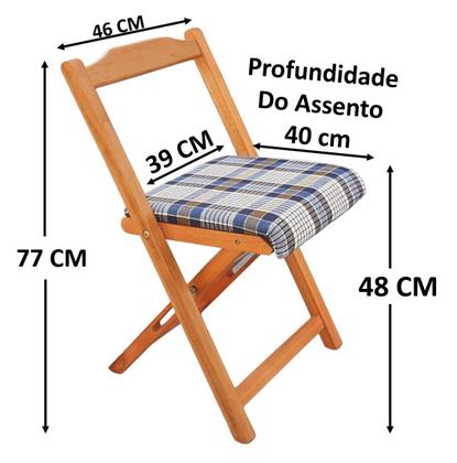 Imagem de Conjunto Prático Mesa e 4 Cadeiras Dobrável Mel, Estofado Bar-Cozinha-Lazer-Varanda ( QUADRADO OVAL ) XADREZ AZUL