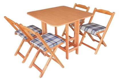 Imagem de Conjunto Prático Mesa e 4 Cadeiras Dobrável Mel, Estofado Bar-Cozinha-Lazer-Varanda ( QUADRADO OVAL ) XADREZ AZUL