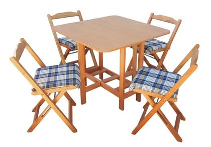 Imagem de Conjunto Prático Mesa e 4 Cadeiras Dobrável Mel, Estofado Bar-Cozinha-Lazer-Varanda ( QUADRADO OVAL ) XADREZ AZUL