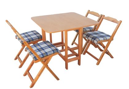 Imagem de Conjunto Prático Mesa e 4 Cadeiras Dobrável Mel, Estofado Bar-Cozinha-Lazer-Varanda ( QUADRADO OVAL ) XADREZ AZUL