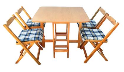 Imagem de Conjunto Prático Mesa e 4 Cadeiras Dobrável Mel, Estofado Bar-Cozinha-Lazer-Varanda ( QUADRADO OVAL ) XADREZ AZUL