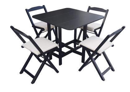 Imagem de Conjunto Prático Mesa e 4 Cadeiras Dobrável Preto, Estofado Bar-Cozinha-Lazer-Varanda ( QUADRADO OVAL )