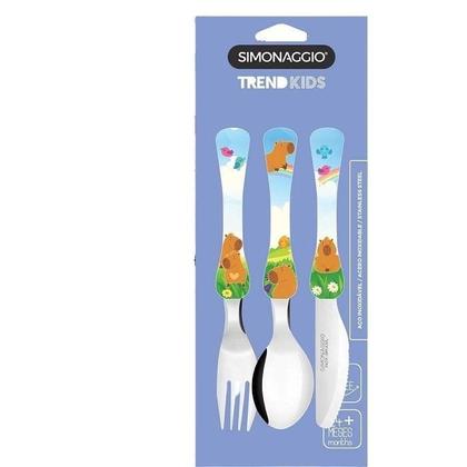 Imagem de Conjunto Pratos Raso E Fundo Com Talheres Capivara - Azul