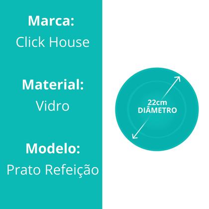 Imagem de Conjunto Pratos Vidro Transparente Fundo Liso 22 cm Almoço Jantar Mesa Resistente Cozinha 6 Peças