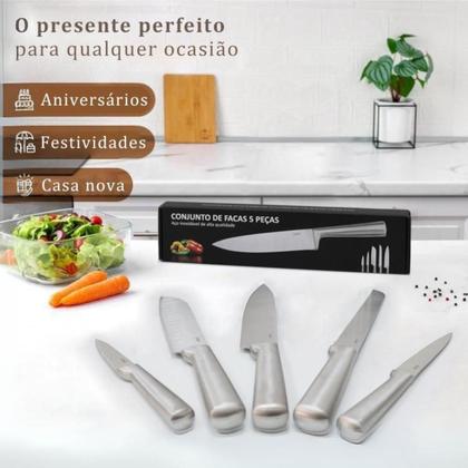 Imagem de Conjunto Premium de 5 Facas Grandes Faqueiro Completo de Aço Inoxidável 3CR13 LUMAI Faca do Chef Santoku Utilitaria Pão Descascar Profissional