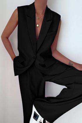 Imagem de Conjunto PRETTYGARDEN Colete Sem Mangas Calça Pantalona Preta G