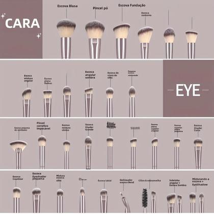 Imagem de Conjunto Profissional de 30 Pincéis de Maquiagem - Base, Corretivo, Sombra, Pó e Blush