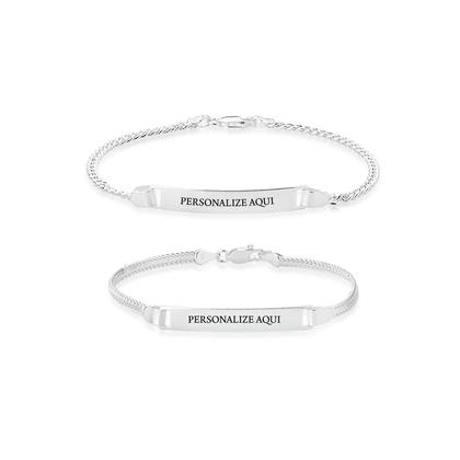 Imagem de Conjunto Pulseiras Chapa Casal Personalizado Prata 925