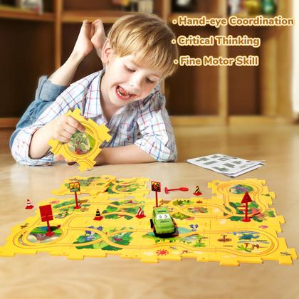 Imagem de Conjunto Puzzle Racer Car Track Set Dinossauro de plástico para crianças com carro