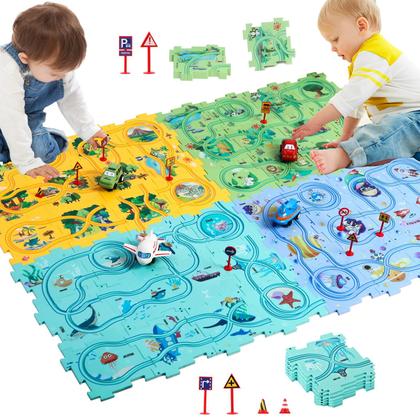 Imagem de Conjunto Puzzle Racer Car Track Ubegger Kids com Roadmap 100 unidades