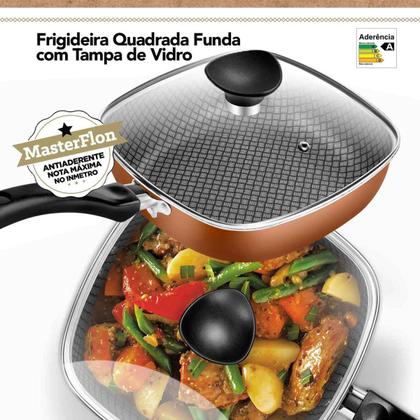 Imagem de Conjunto Quadrado Antiaderente Com Frigideira Tampa de Vidro 6 Peças Patolux