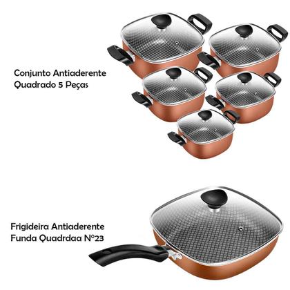 Imagem de Conjunto Quadrado Antiaderente Com Frigideira Tampa de Vidro 6 Peças Patolux