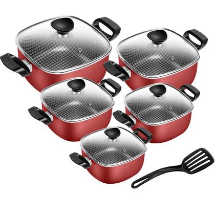 Imagem de Conjunto Quadrado Antiaderente Com Frigideira Tampa de Vidro 6 Peças Patolux