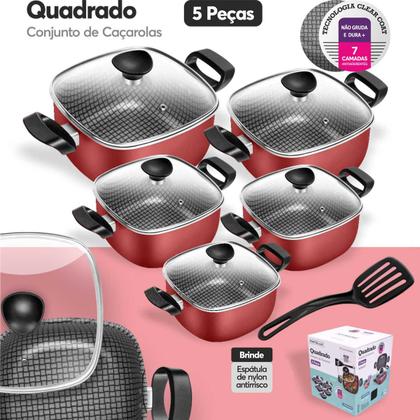 Imagem de Conjunto Quadrado Antiaderente Com Frigideira Tampa de Vidro 6 Peças Patolux