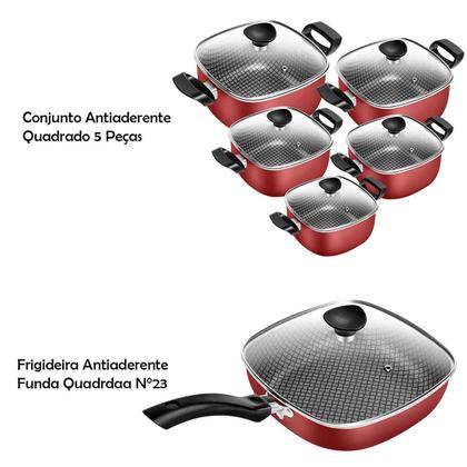 Imagem de Conjunto Quadrado Antiaderente Com Frigideira Tampa de Vidro 6 Peças Patolux
