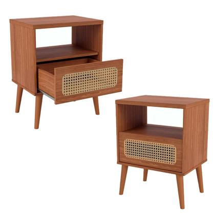 Imagem de Conjunto Quarto 2 Mesas de Cabeceira com Cama Base Casal MDF Freijó Dalla Costa