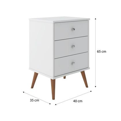 Imagem de Conjunto quarto 2 Mesas de Cabeceira pés em madeira Mix 3 Gavetas Branco