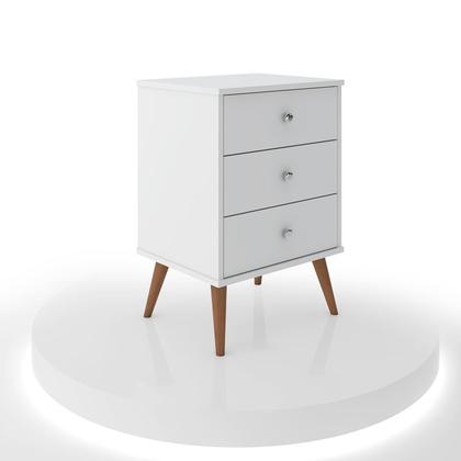 Imagem de Conjunto quarto 2 Mesas de Cabeceira pés em madeira Mix 3 Gavetas Branco