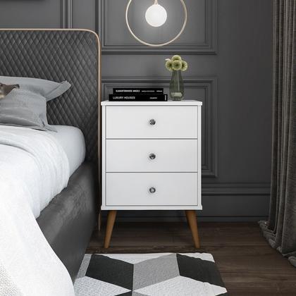 Imagem de Conjunto quarto 2 Mesas de Cabeceira pés em madeira Mix 3 Gavetas Branco