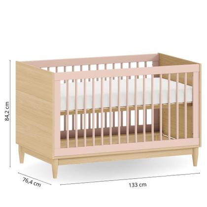 Imagem de Conjunto Quarto Bebê Quater  Berço e Cômoda 6 Gavetas em MDF Rosa com Carvalho Linha Tomi