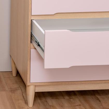 Imagem de Conjunto Quarto Bebê Quater  Berço e Cômoda 6 Gavetas em MDF Rosa com Carvalho Linha Tomi