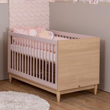 Imagem de Conjunto Quarto Bebê Quater  Berço e Cômoda 6 Gavetas em MDF Rosa com Carvalho Linha Tomi