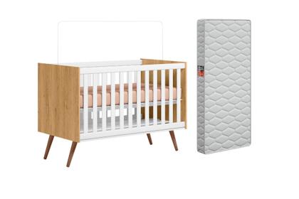 Imagem de Conjunto Quarto Bebê Retrô Berço Com Colchão, Cômoda e Guarda Roupa