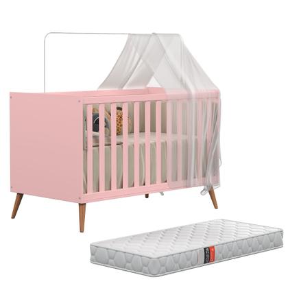 Imagem de Conjunto Quarto Bebê Retrô Berço Com Colchão, Cômoda e Guarda Roupa