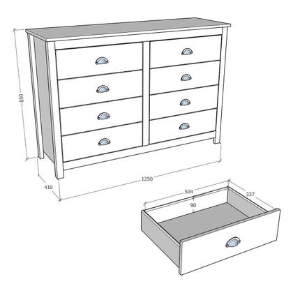 Imagem de Conjunto Quarto: Cabeceira, Cômoda 8 Gavetas e 2 Mesas de Cabeceiras Topázio Branco/Freijó Madeira Pinus - Finestra
