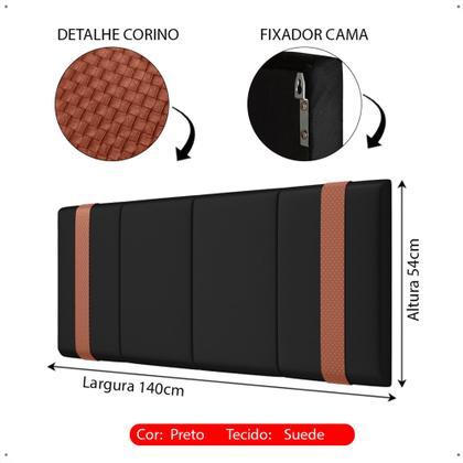 Imagem de Conjunto Quarto Cabeceira Parise com  duas mesas de cabeceira Charme Casal 1.40