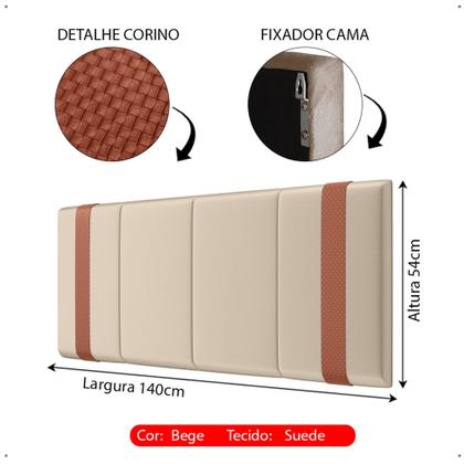 Imagem de Conjunto Quarto Cabeceira Parise com  duas mesas de cabeceira Charme Casal 1.40