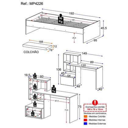Imagem de Conjunto Quarto Cama Solteiro com Colchão/Escrivaninha Multimóveis MP4226