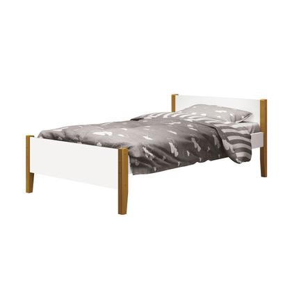 Imagem de Conjunto Quarto Cama Solteiro e Escrivaninha/ Estante Simba com Pés em Madeira Branco Fosco - Reller