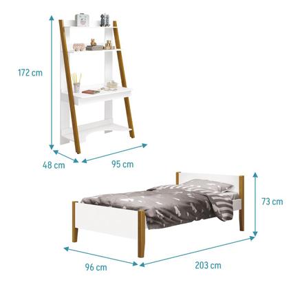 Imagem de Conjunto Quarto Cama Solteiro e Escrivaninha/ Estante Simba com Pés em Madeira Rosa Fosco - Reller
