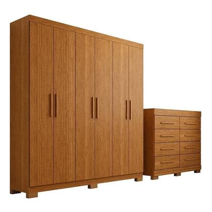 Imagem de Conjunto Quarto Casal Guarda-Roupa 6 Portas Cômoda 8 Gavetas Papoulas Espresso Móveis Marrom/Cinamomo