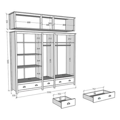 Imagem de Conjunto Quarto Casal Guarda Roupa 9101-9139BF 10 Portas 4 Gavetas Madeira Branco-Freijó