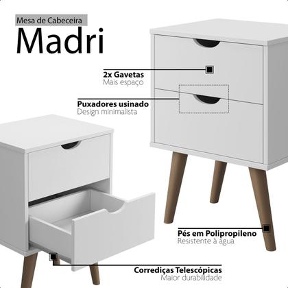 Imagem de Conjunto Quarto Casal Mesa de Cabeceira Madri e Cabeceira Queem 1,60 em Linho com LED