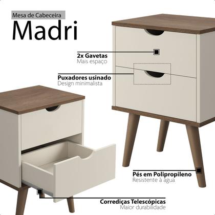 Imagem de Conjunto Quarto Casal Mesa de Cabeceira Madri e Cabeceira Queem 1,60 em Linho com LED