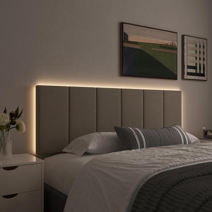 Imagem de Conjunto Quarto Casal Mesa de Cabeceira Madri e Cabeceira Queem 1,60 em Linho com LED