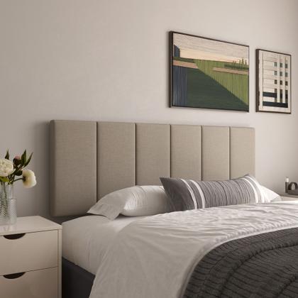 Imagem de Conjunto Quarto Casal Mesa de Cabeceira Madri e Cabeceira Queem 1,60 em Linho com LED