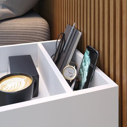 Imagem de Conjunto Quarto Casal Mesa de Cabeceira Milena Branco com Cabeceira Parisi  Moderno e Funcional