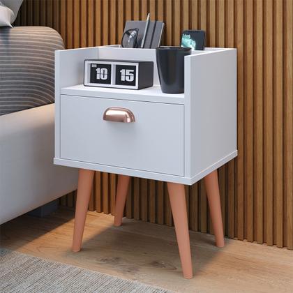 Imagem de Conjunto Quarto Casal Mesa de Cabeceira Milena Branco com Cabeceira Parisi  Moderno e Funcional