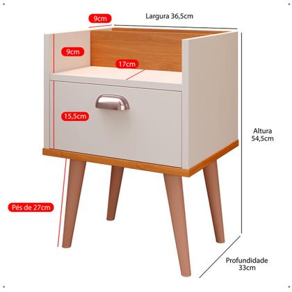 Imagem de Conjunto Quarto Casal Mesa de Cabeceira Milena com Gaveta e Porta Celular + Cabeceira Modulada 1.40