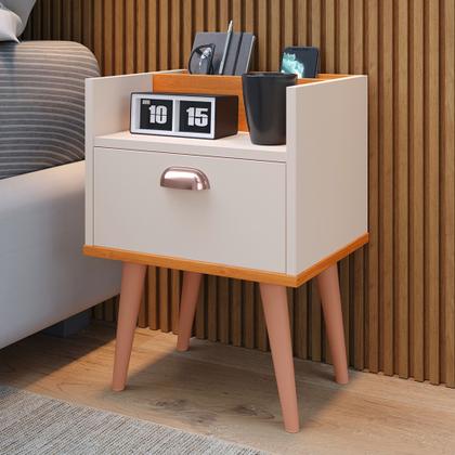 Imagem de Conjunto Quarto Casal Mesa de Cabeceira Milena com Gaveta e Porta Celular + Cabeceira Modulada 1.40