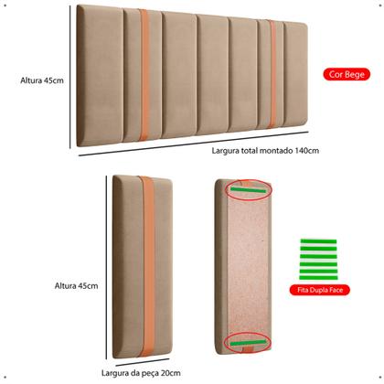 Imagem de Conjunto Quarto Casal Mesa de Cabeceira Milena com Gaveta e Porta Celular + Cabeceira Modulada 1.40