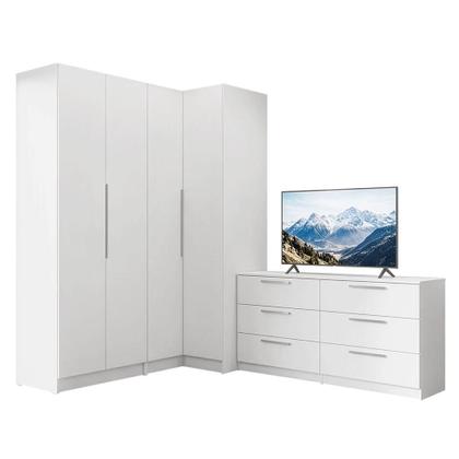 Imagem de Conjunto Quarto com 2 Guarda-Roupas Neo 1 Cômoda/Móvel para TV Branco Madesa