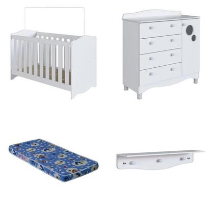 Imagem de Conjunto Quarto de Bebê 1 Berço 1 Colchão 1 Cômoda Trocador 1 Prateleira