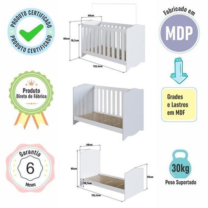 Imagem de Conjunto Quarto de Bebê 1 Berço 1 Colchão 1 Cômoda Trocador 1 Prateleira